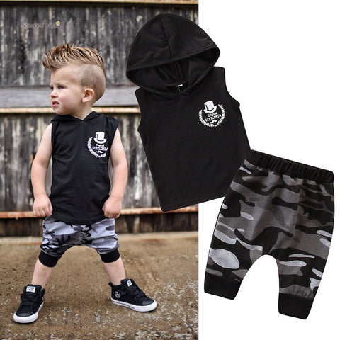 Toddler Kids Baby Boy Sleeveless Hooded Clothes
